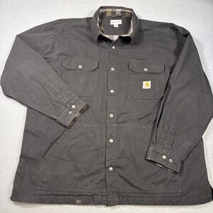Carhartt RIPSTOP Canvas Flannel Lined Shacket 2XL Snap Workwear S296BRN BLK